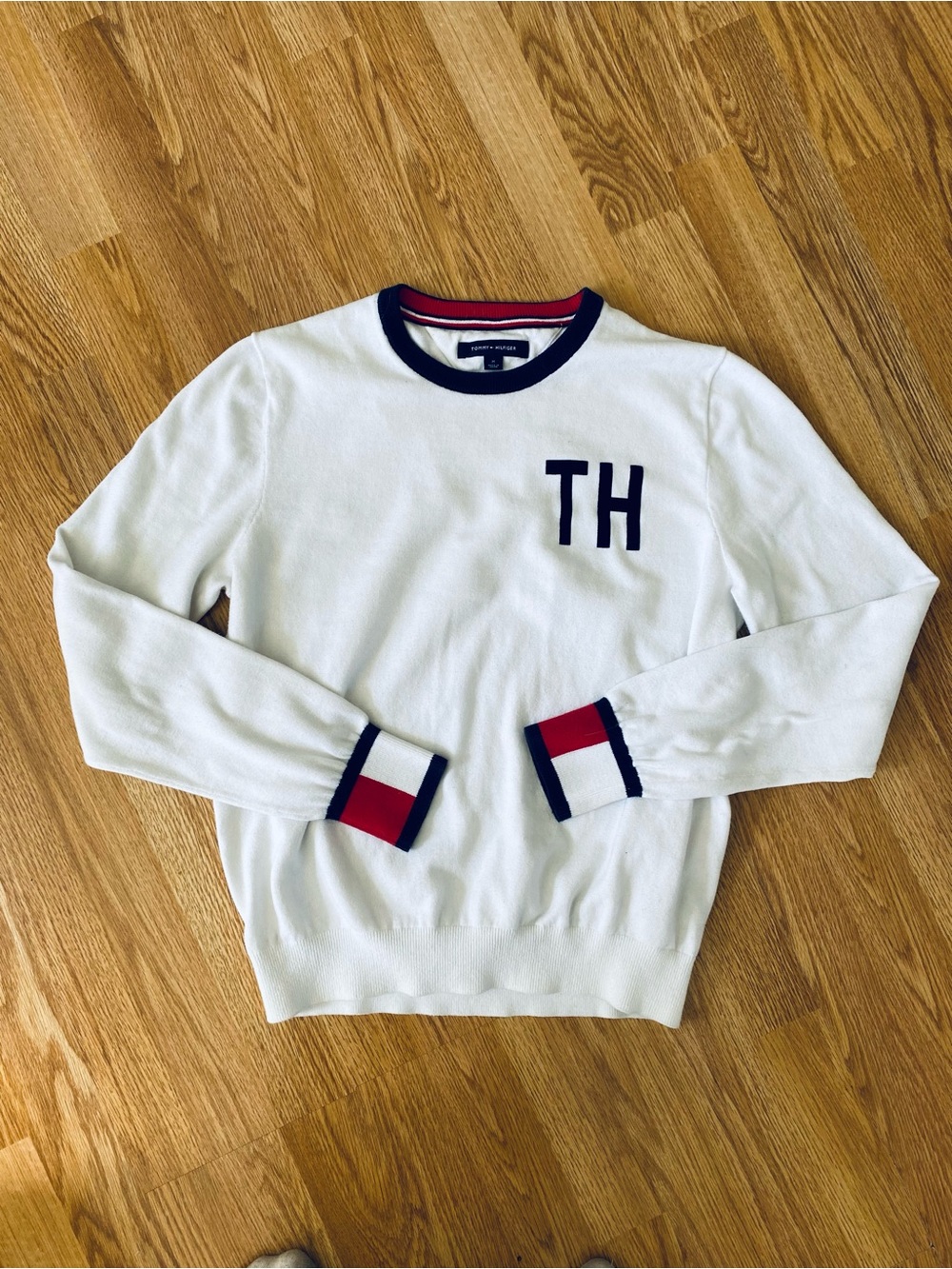 Tommy Hilfiger Varsity Style White Crewneck Sweater